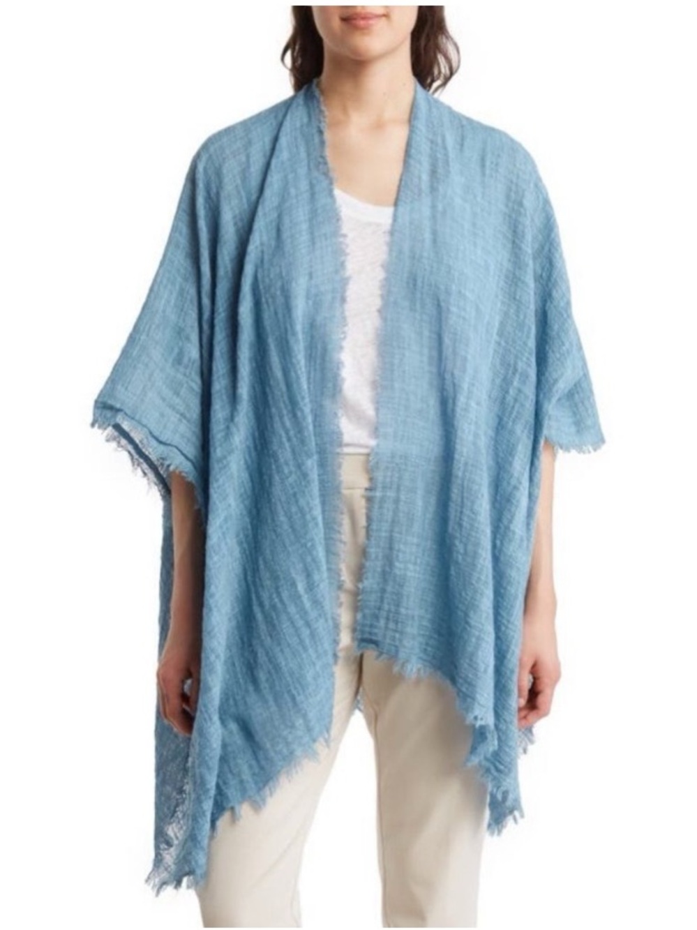 Italian Vince Camuto Blue Open Front Fringe Kimono - one size